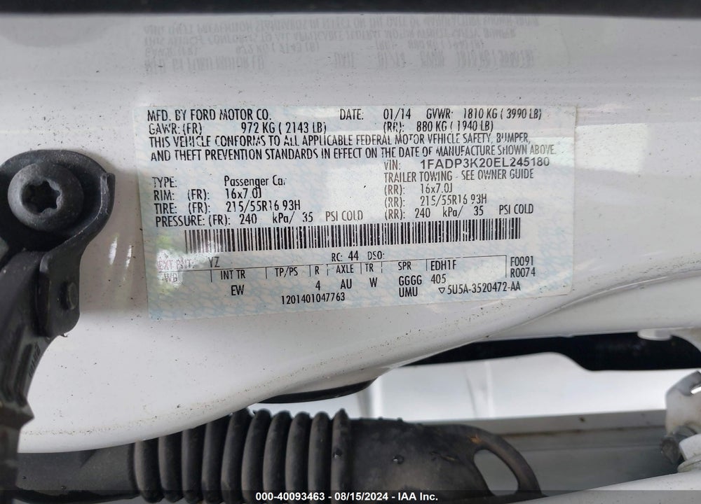 2014 FORD FOCUS SE VIN: 1FADP3K20EL245180