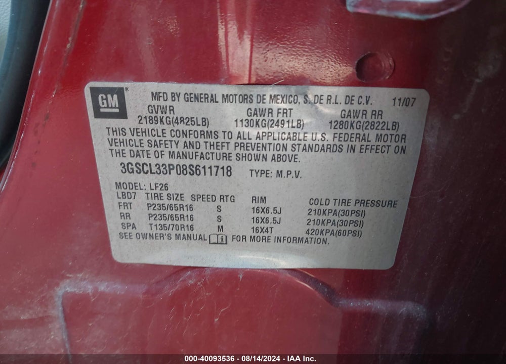 2008 SATURN VUE 4-CYL XE VIN: 3GSCL33P08S611718