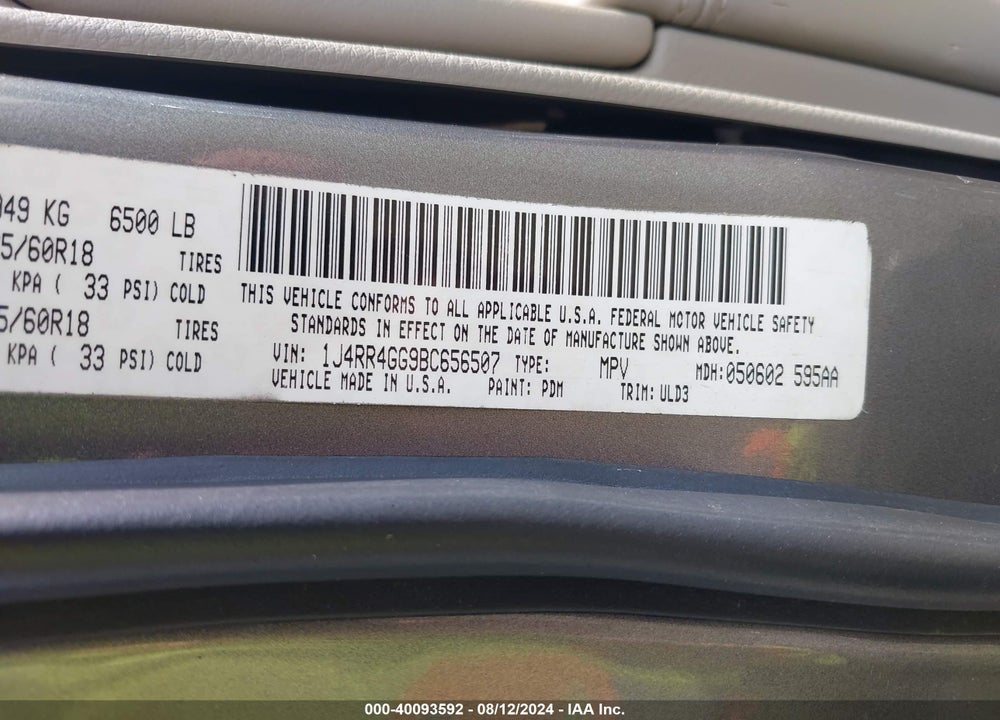 2011 CHEROKEE JEEP GRAND  LAREDO VIN: 1J4RR4GG9BC656507