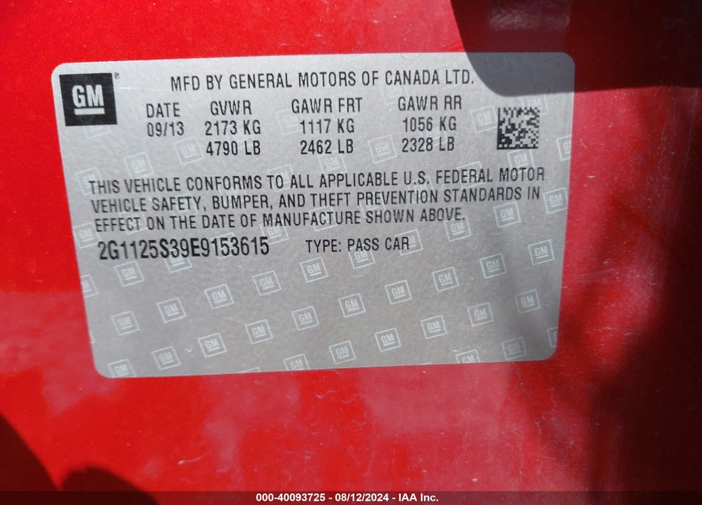 2014 CHEVROLET IMPALA 2LT VIN: 2G1125S39E9153615