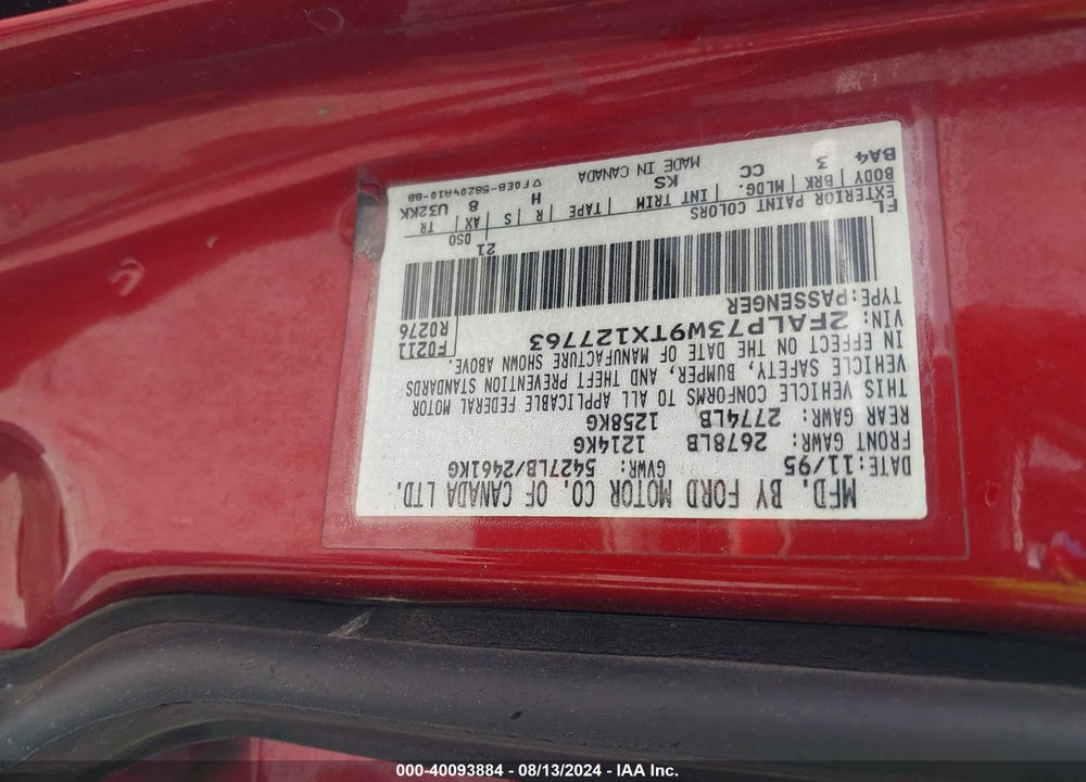 1996 FORD CROWN VICTORIA VIN: 2FALP73W9TX127763