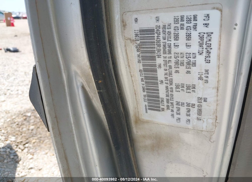 2003 DODGE GRAND CARAVAN SPORT VIN: 2D4GP44303R184164