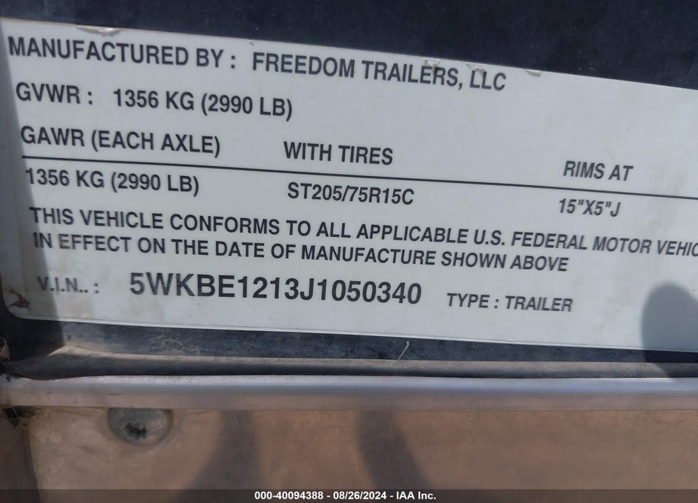 2018 FREEDOM EXPRESS OTHER VIN: 5WKBE1213J1050340