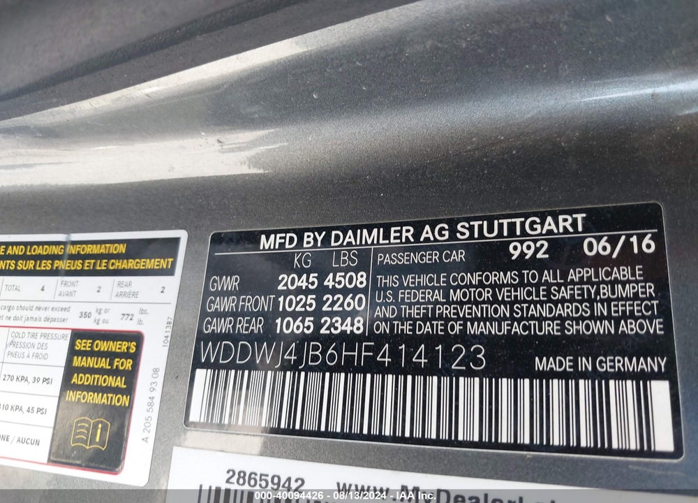 2017 MERCEDES-BENZ C 300 VIN: WDDWJ4JB6HF414123