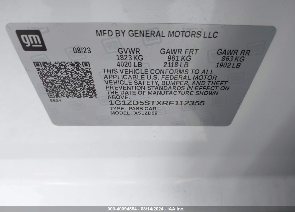 2024 CHEVROLET MALIBU FWD 1LT VIN: 1G1ZD5STXRF112355