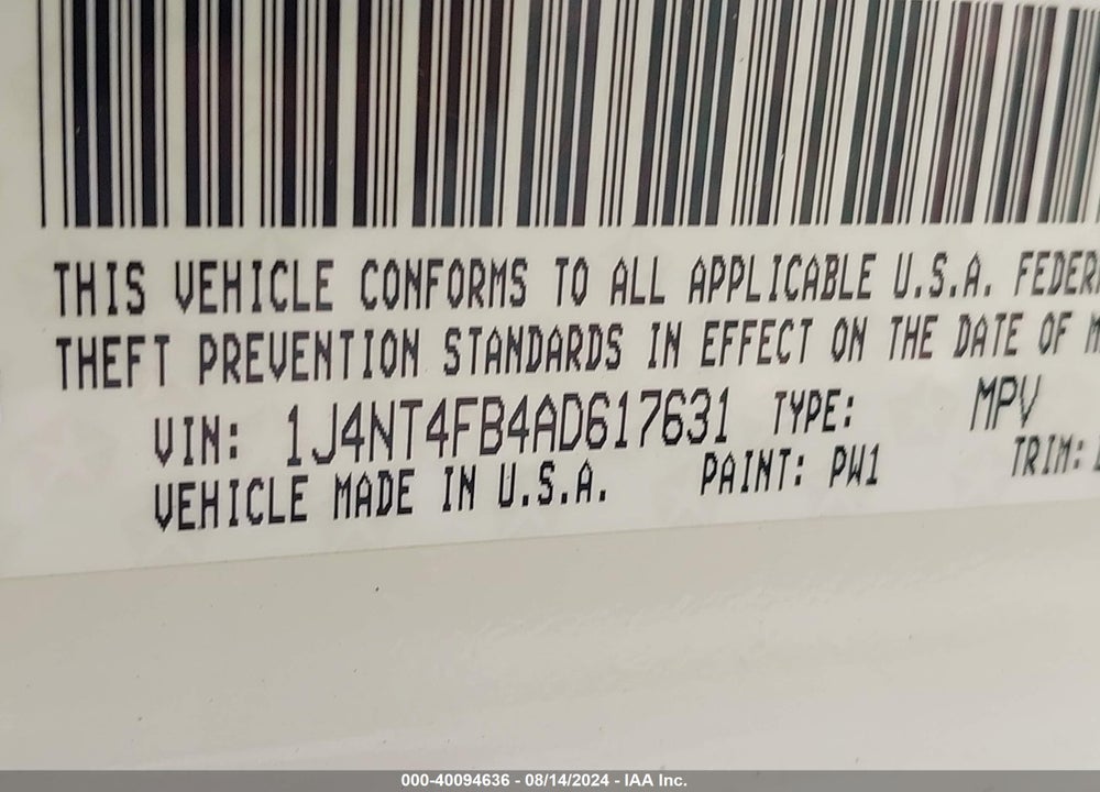 2010 JEEP COMPASS SPORT VIN: 1J4NT4FB4AD617631