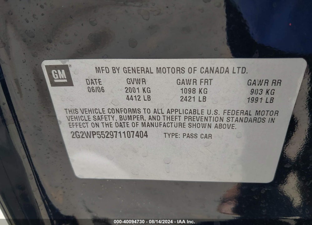 2007 PONTIAC GRAND PRIX VIN: 2G2WP552971107404