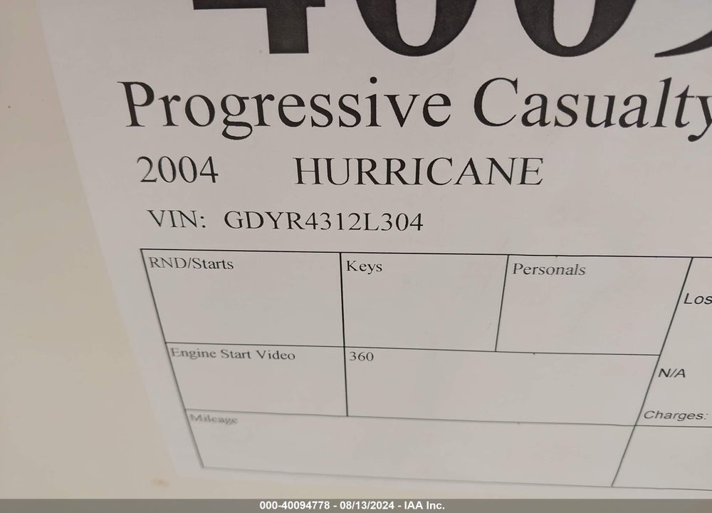 2004 HURRICANE OTHER VIN: GDYR4312L304