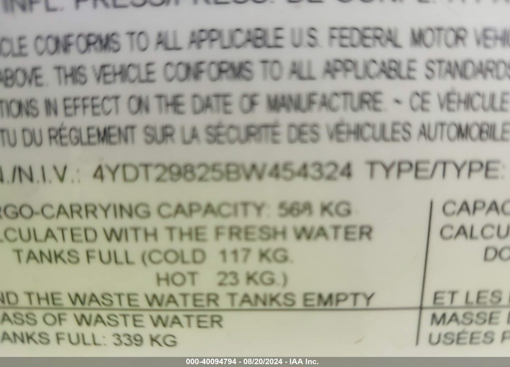 2011 KEYSTONE 31FT VIN: 4YDT29825BW454324