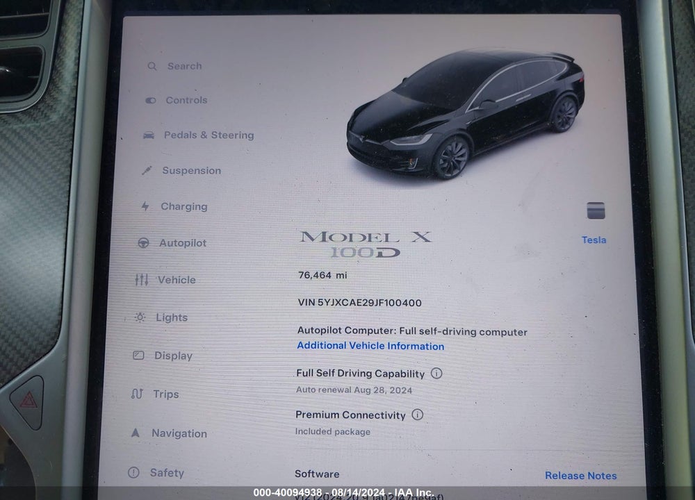 2018 TESLA MODEL X 100D/75D/P100D VIN: 5YJXCAE29JF100400