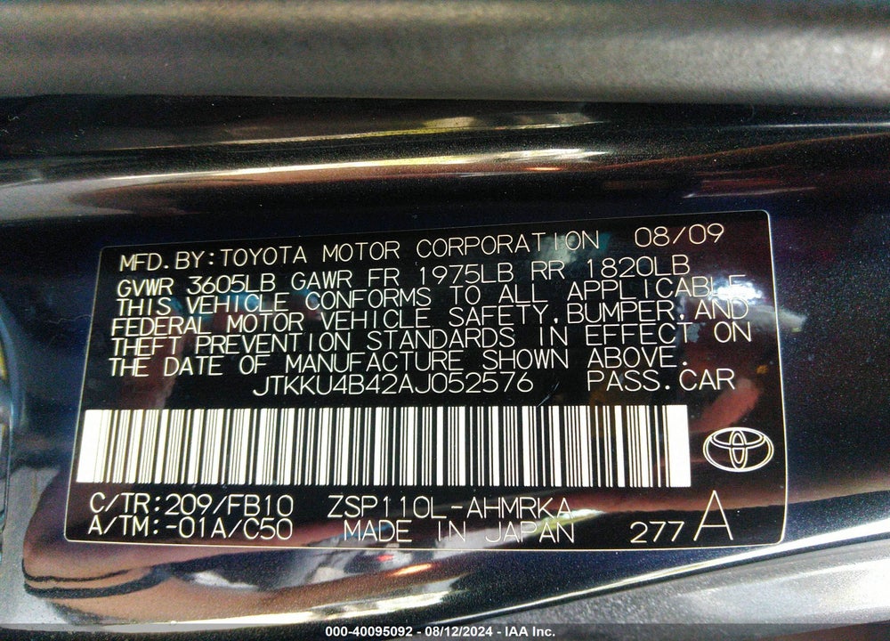 2010 SCION XD VIN: JTKKU4B42AJ052576
