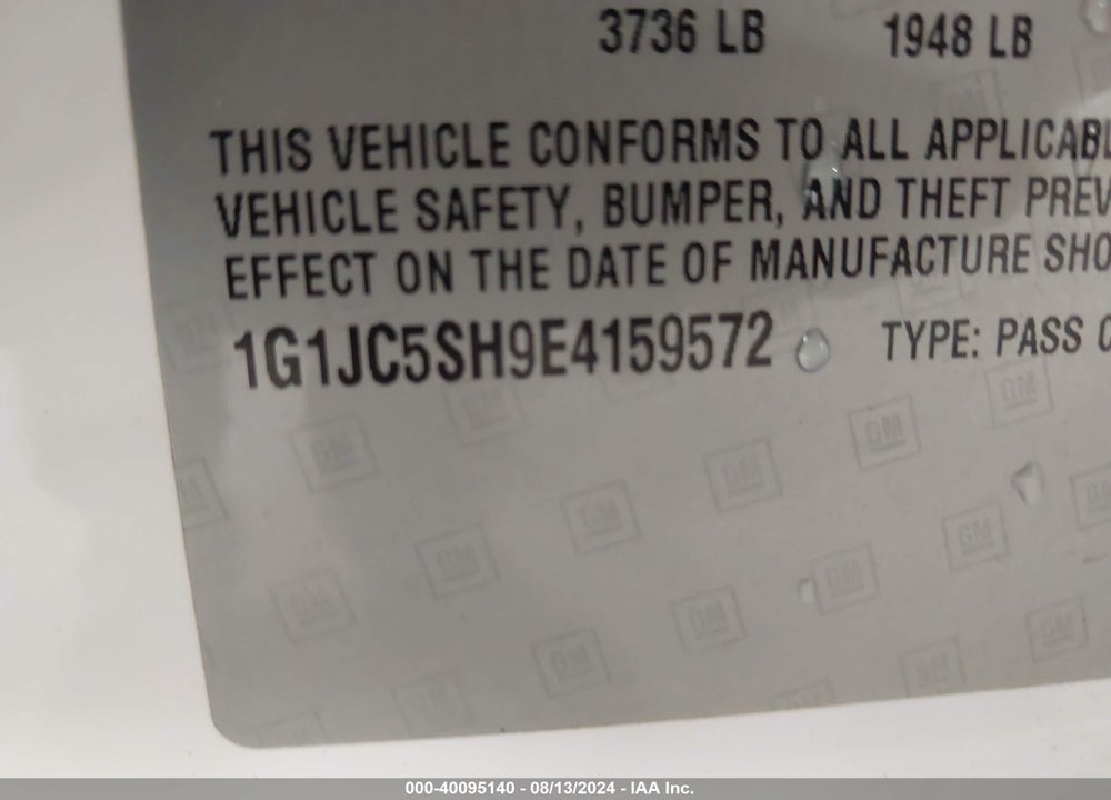 2014 CHEVROLET SONIC LT AUTO VIN: 1G1JC5SH9E4159572