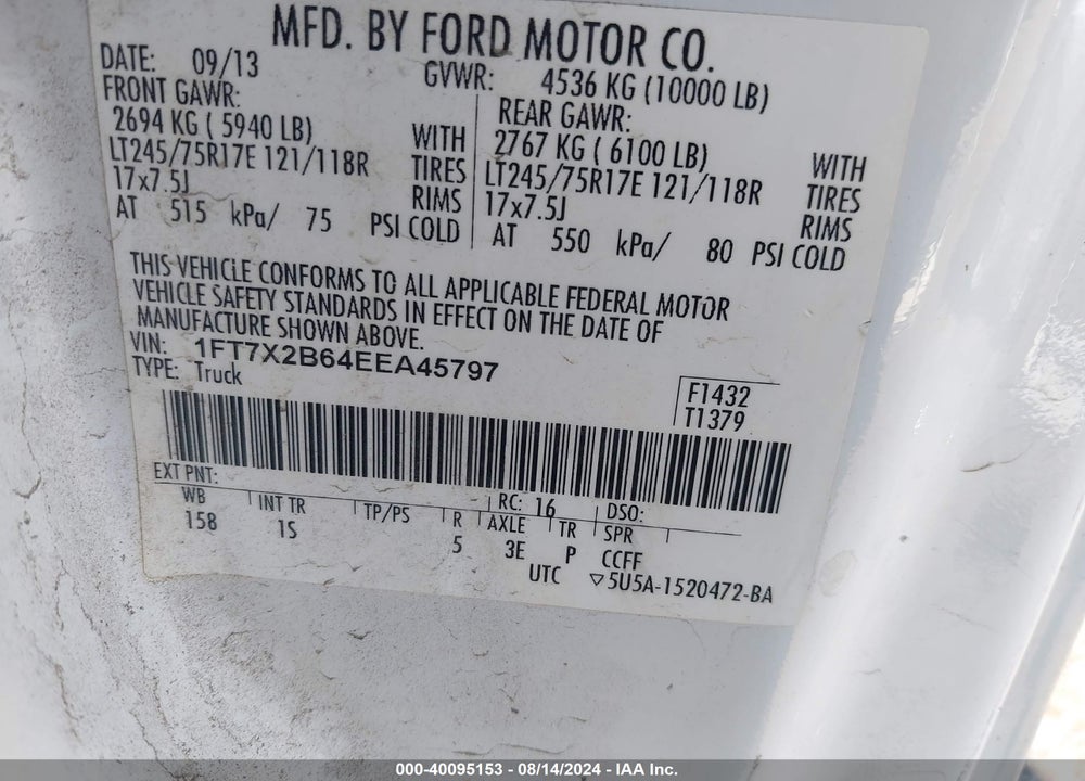 2014 FORD F-250 XL VIN: 1FT7X2B64EEA45797