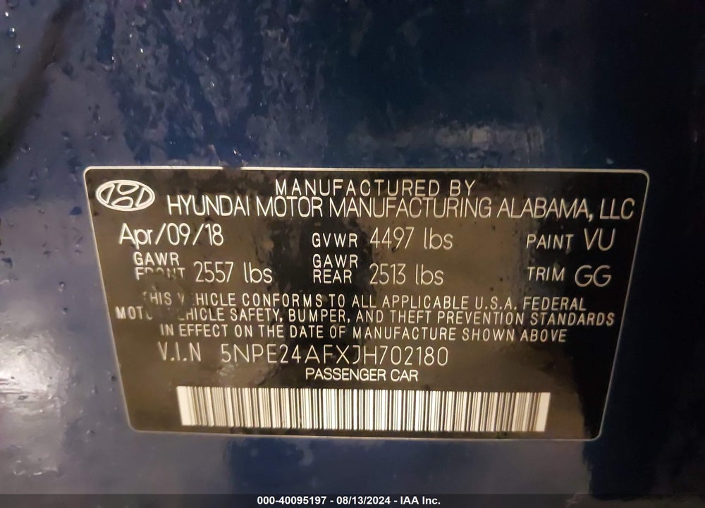 2018 HYUNDAI SONATA SE VIN: 5NPE24AFXJH702180