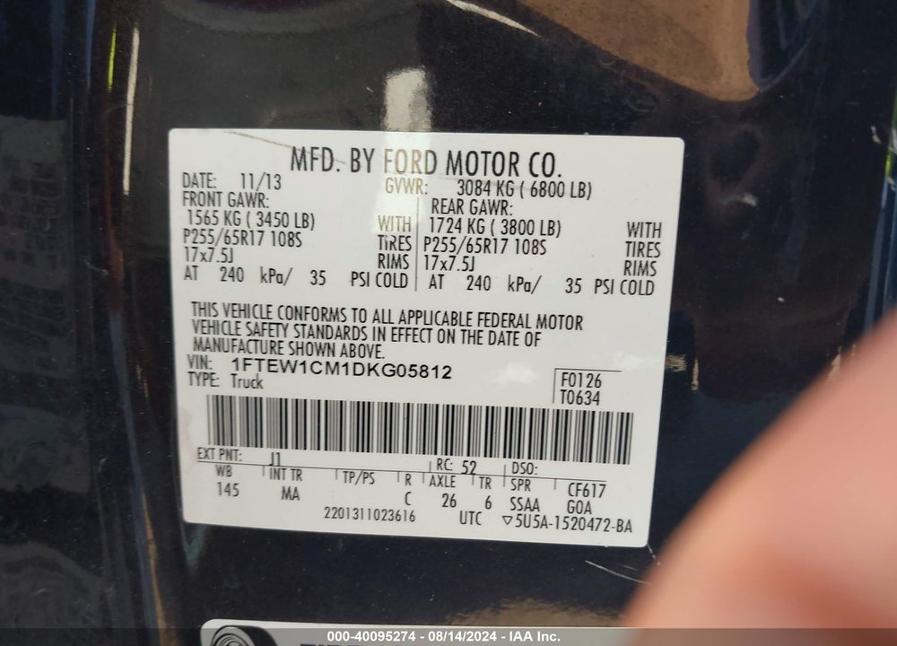 2013 FORD F-150 XLT VIN: 1FTEW1CM1DKG05812