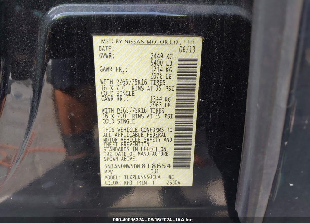 2013 NISSAN XTERRA PRO - 4X VIN: 5N1AN0NW5DN818654