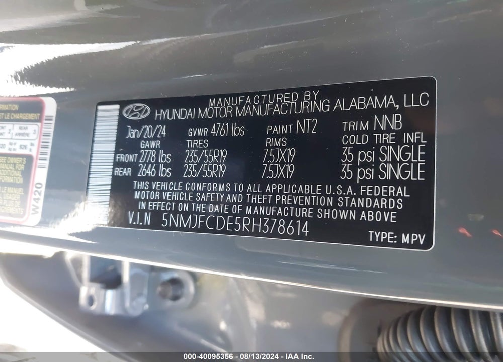 2024 HYUNDAI TUCSON SEL VIN: 5NMJFCDE5RH378614