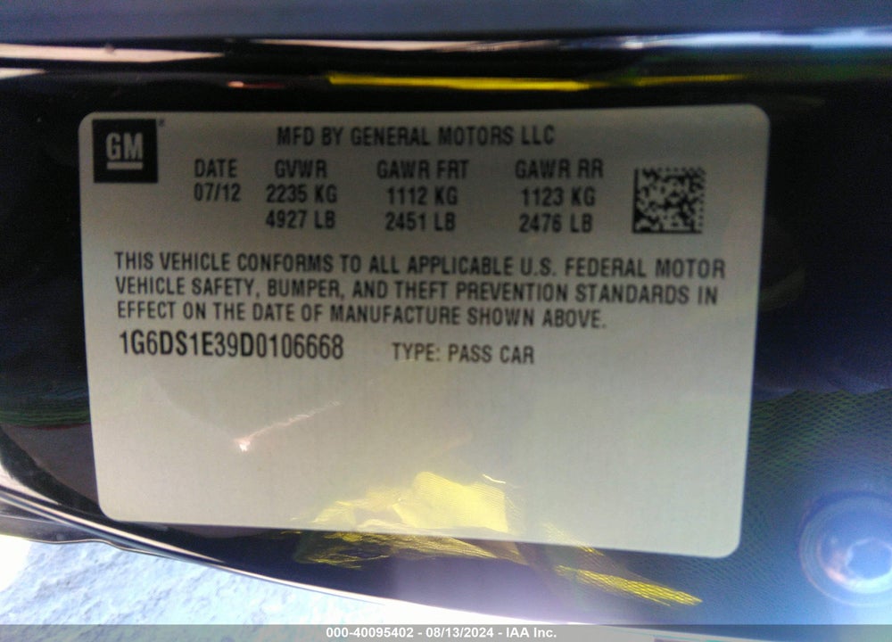 2013 CADILLAC CTS PREMIUM VIN: 1G6DS1E39D0106668