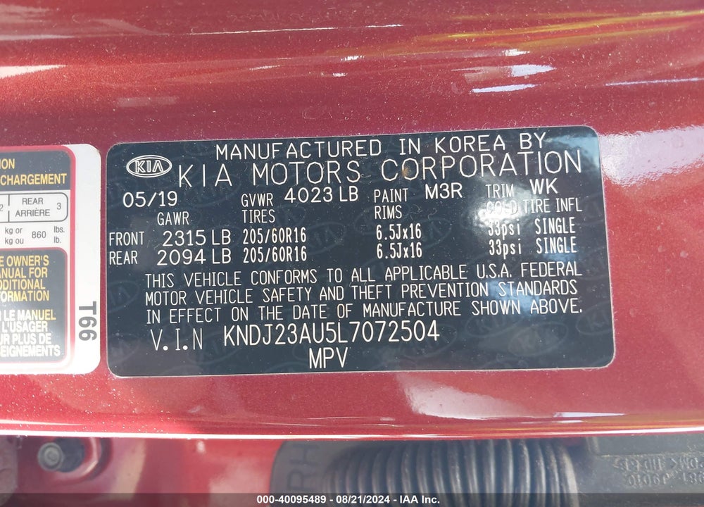 2020 KIA SOUL LX VIN: KNDJ23AU5L7072504