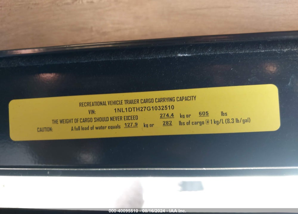 2016 GULF STREAM TRAILER VIN: 1NL1DTH27G1032510