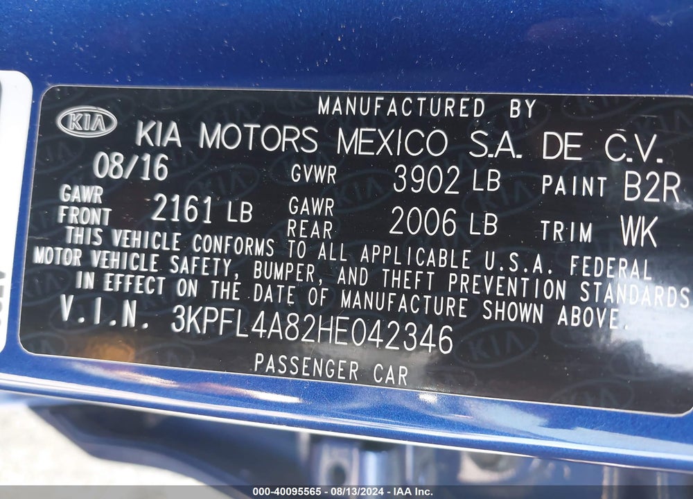 2017 KIA FORTE EX VIN: 3KPFL4A82HE042346