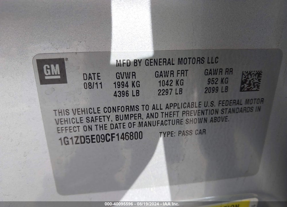 2012 CHEVROLET MALIBU 2LT VIN: 1G1ZD5E09CF146800