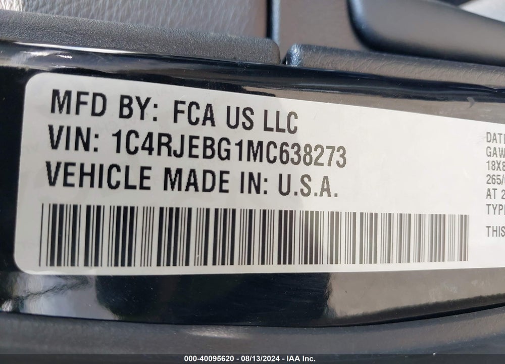 2021 JEEP GRAND CHEROKEE LIMITED 4X2 VIN: 1C4RJEBG1MC638273