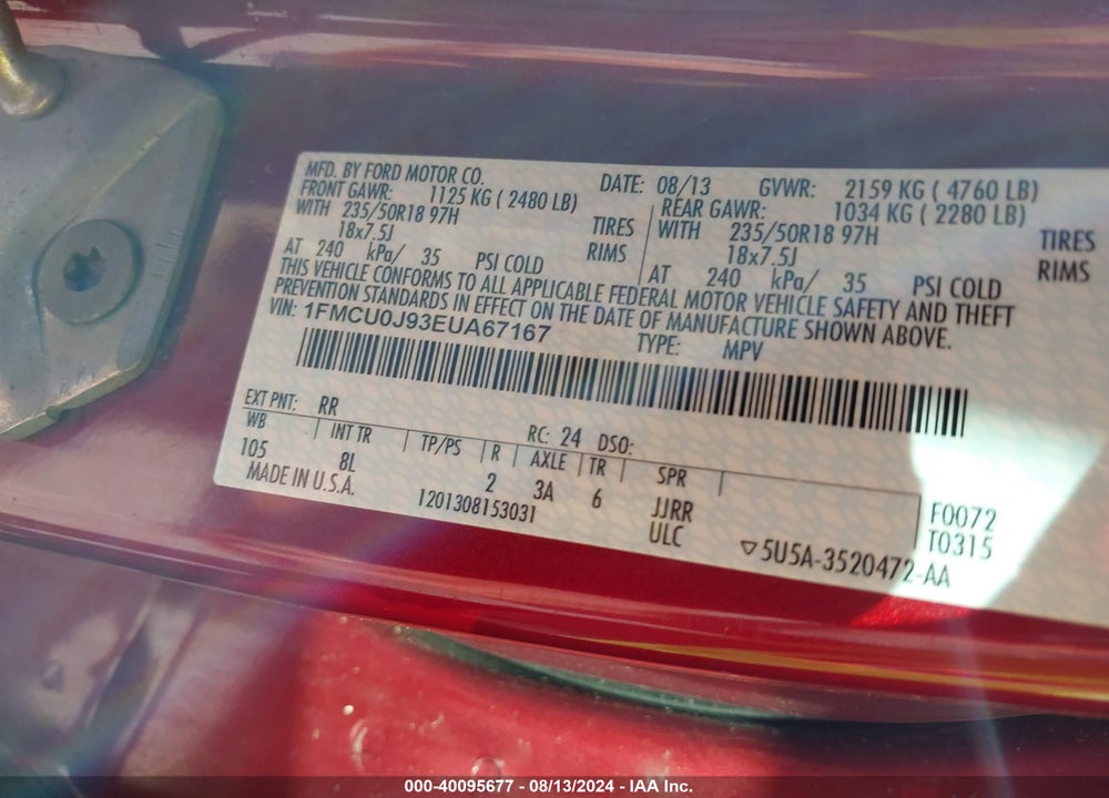 2014 FORD ESCAPE TITANIUM VIN: 1FMCU0J93EUA67167