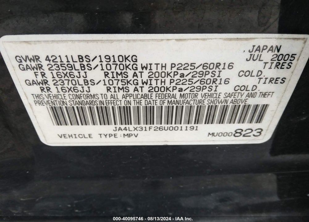 2006 MITSUBISHI OUTLANDER LS VIN: JA4LX31F26U001191