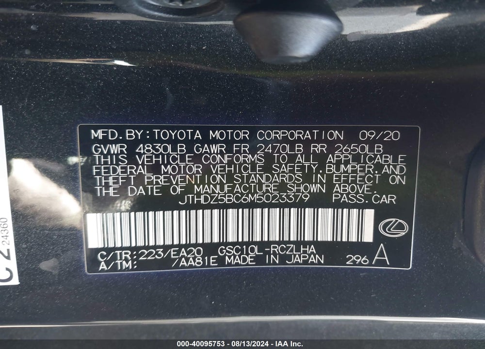 2021 LEXUS RC 350 VIN: JTHDZ5BC6M5023379