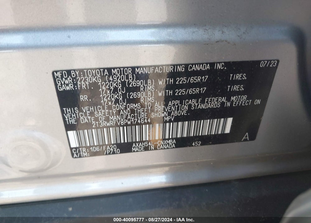 2023 TOYOTA RAV4 XLE HYBRID VIN: 2T3RWRFV8PW174644
