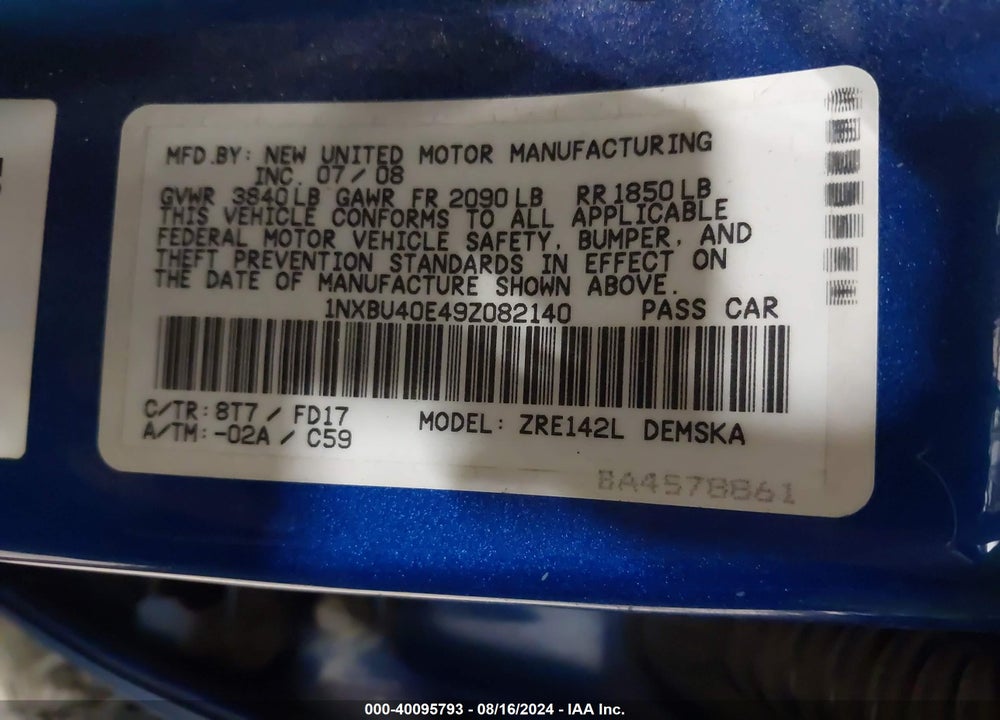 2009 TOYOTA COROLLA S VIN: 1NXBU40E49Z082140