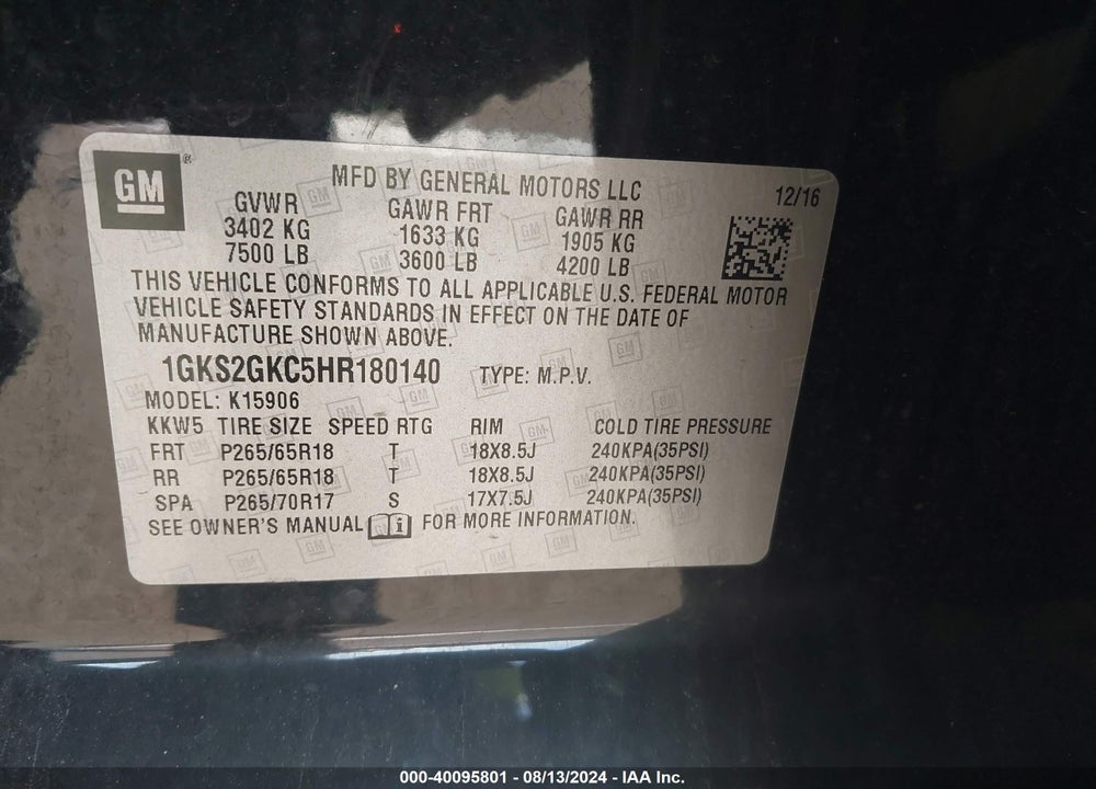 2017 GMC YUKON XL SLT VIN: 1GKS2GKC5HR180140