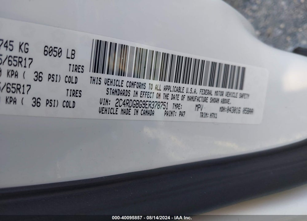 2014 DODGE GRAND CARAVAN SE VIN: 2C4RDGBG9ER378751