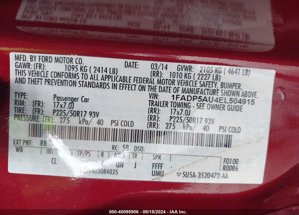 2014 FORD C-MAX HYBRID SE VIN: 1FADP5AU4EL504915
