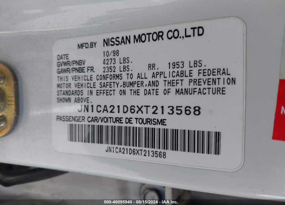 1999 NISSAN MAXIMA GLE/GXE/SE/SE-L VIN: JN1CA21D6XT213568