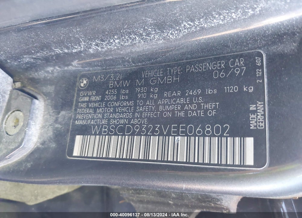 1997 BMW M3 VIN: WBSCD9323VEE06802
