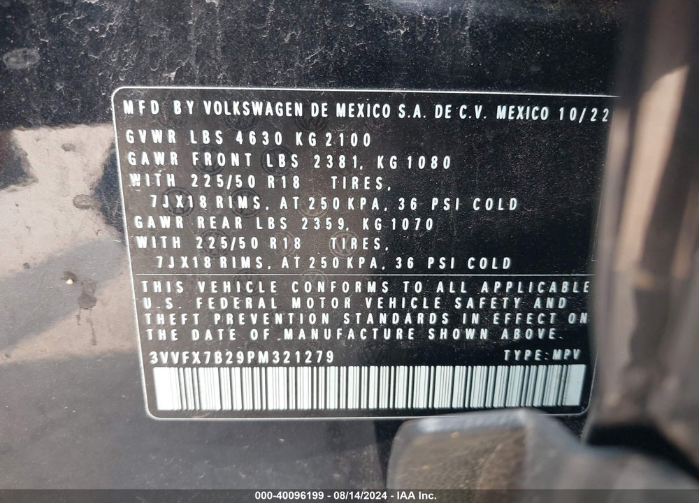 2023 VOLKSWAGEN TAOS 1.5T S VIN: 3VVFX7B29PM321279