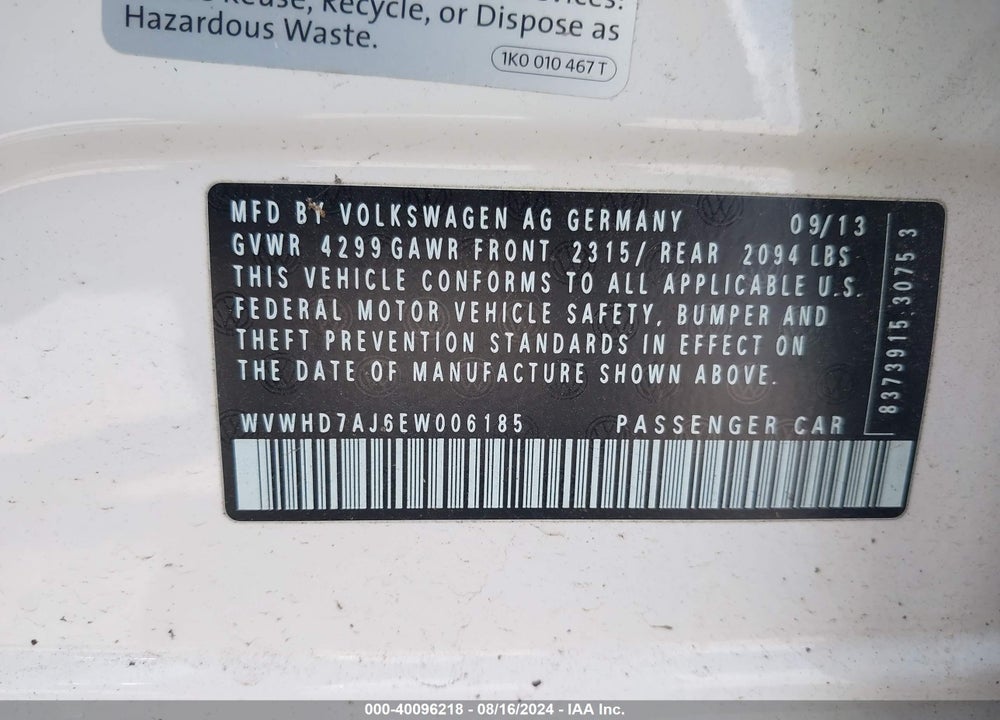 2014 VOLKSWAGEN GTI DRIVER'S EDITION VIN: WVWHD7AJ6EW006185