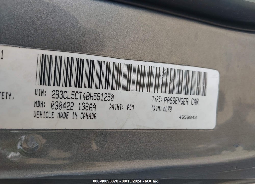 2011 DODGE CHARGER R/T VIN: 2B3CL5CT4BH551250