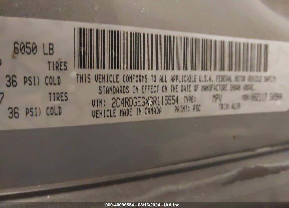 2016 DODGE GRAND CARAVAN R/T VIN: 2C4RDGEGXGR115554