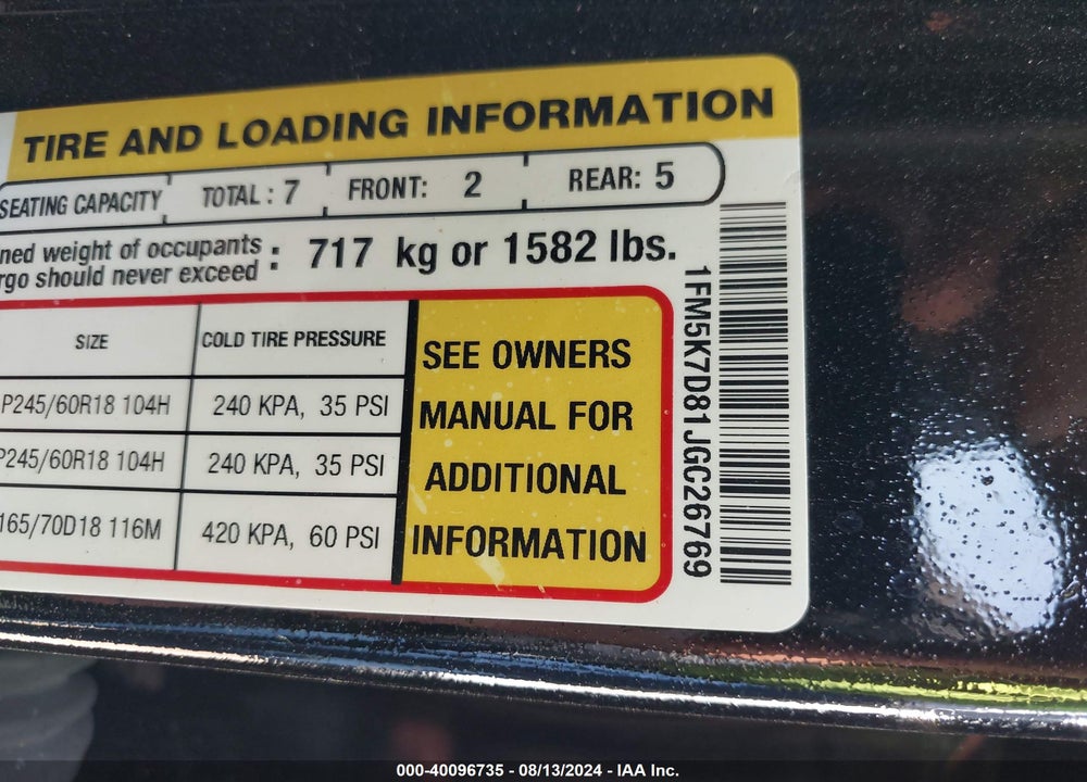 2018 FORD EXPLORER XLT VIN: 1FM5K7D81JGC26769