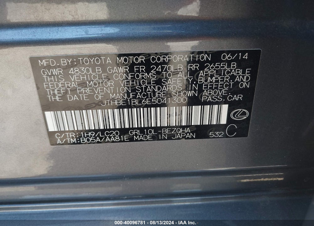 2014 LEXUS GS 350 VIN: JTHBE1BL6E5041300