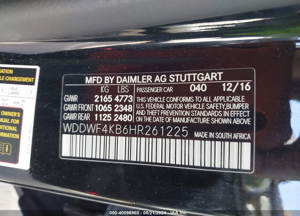2017 MERCEDES-BENZ C 300 4MATIC/LUXURY 4MATIC/SPORT 4MATIC VIN: WDDWF4KB6HR261225