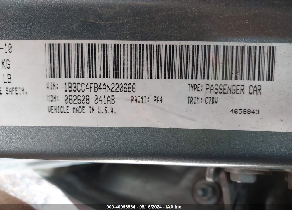 2010 DODGE AVENGER SXT VIN: 1B3CC4FB4AN220686