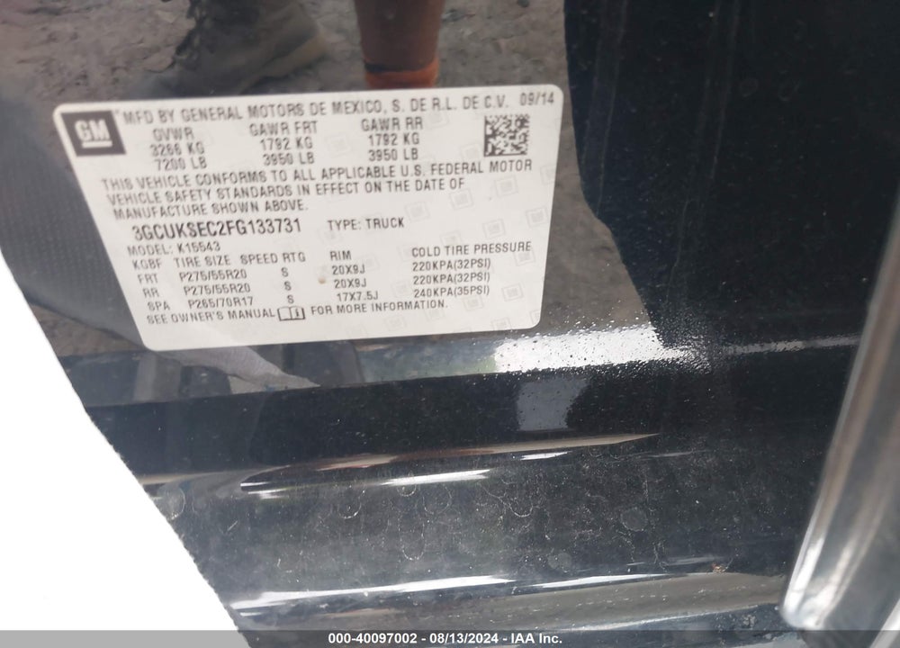 2015 CHEVROLET SILVERADO 1500 1LZ VIN: 3GCUKSEC2FG133731