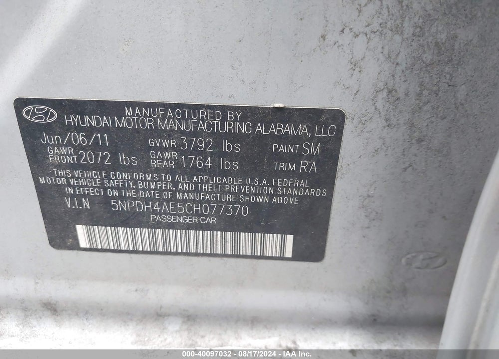 2012 HYUNDAI ELANTRA GLS PZEV VIN: 5NPDH4AE5CH077370