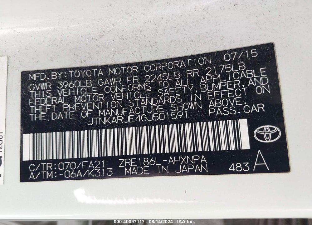 2016 SCION IM VIN: JTNKARJE4GJ501591