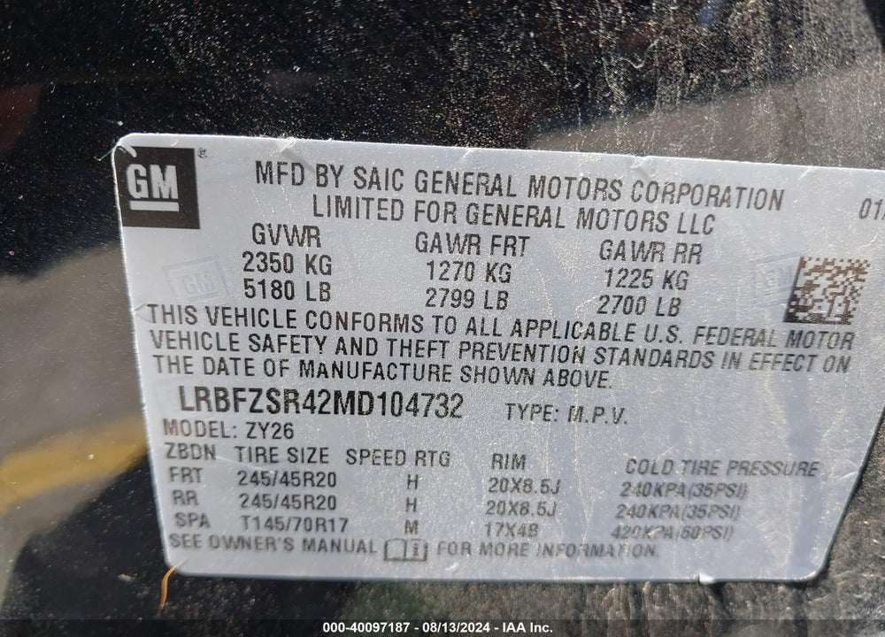 2021 BUICK ENVISION AWD AVENIR VIN: LRBFZSR42MD104732
