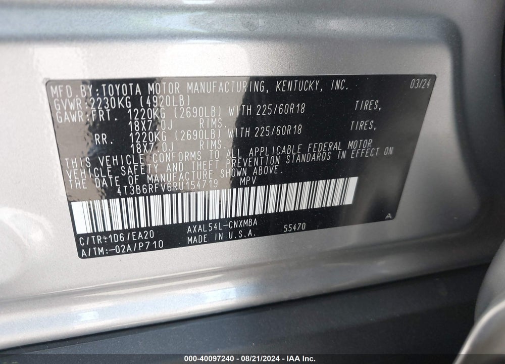 2024 TOYOTA RAV4 HYBRID XLE PREMIUM VIN: 4T3B6RFV6RU154719